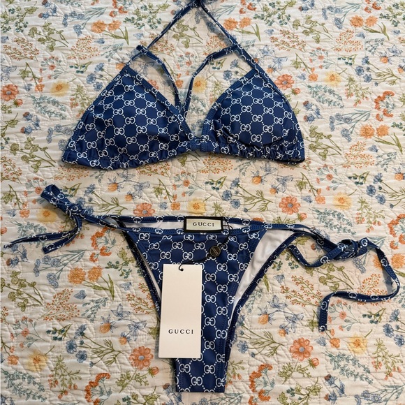Gucci Other - GUCCI Navy Blue GG Logo Triangle Tie Bikini